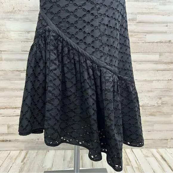 Maxmara Weekend Eyelet Broderie-Anglaise Ruffle Asymmetric Skirt Size M Black - Picture 7 of 14